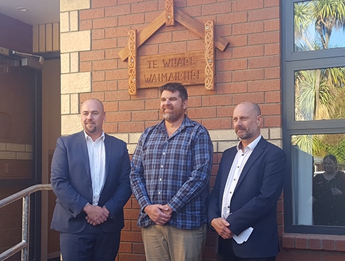 and Nigel Loughton (Clinical Director) with the NZ Deputy Director of Corrections (left) and the Principal of the Builder (centre).