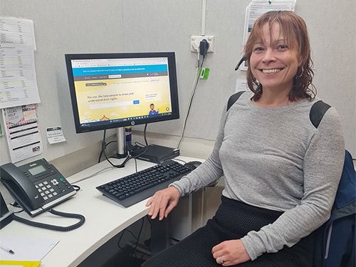 Citizens Advice Bureau (CAB) Christchurch area Manager Kate pictured with the new computer 