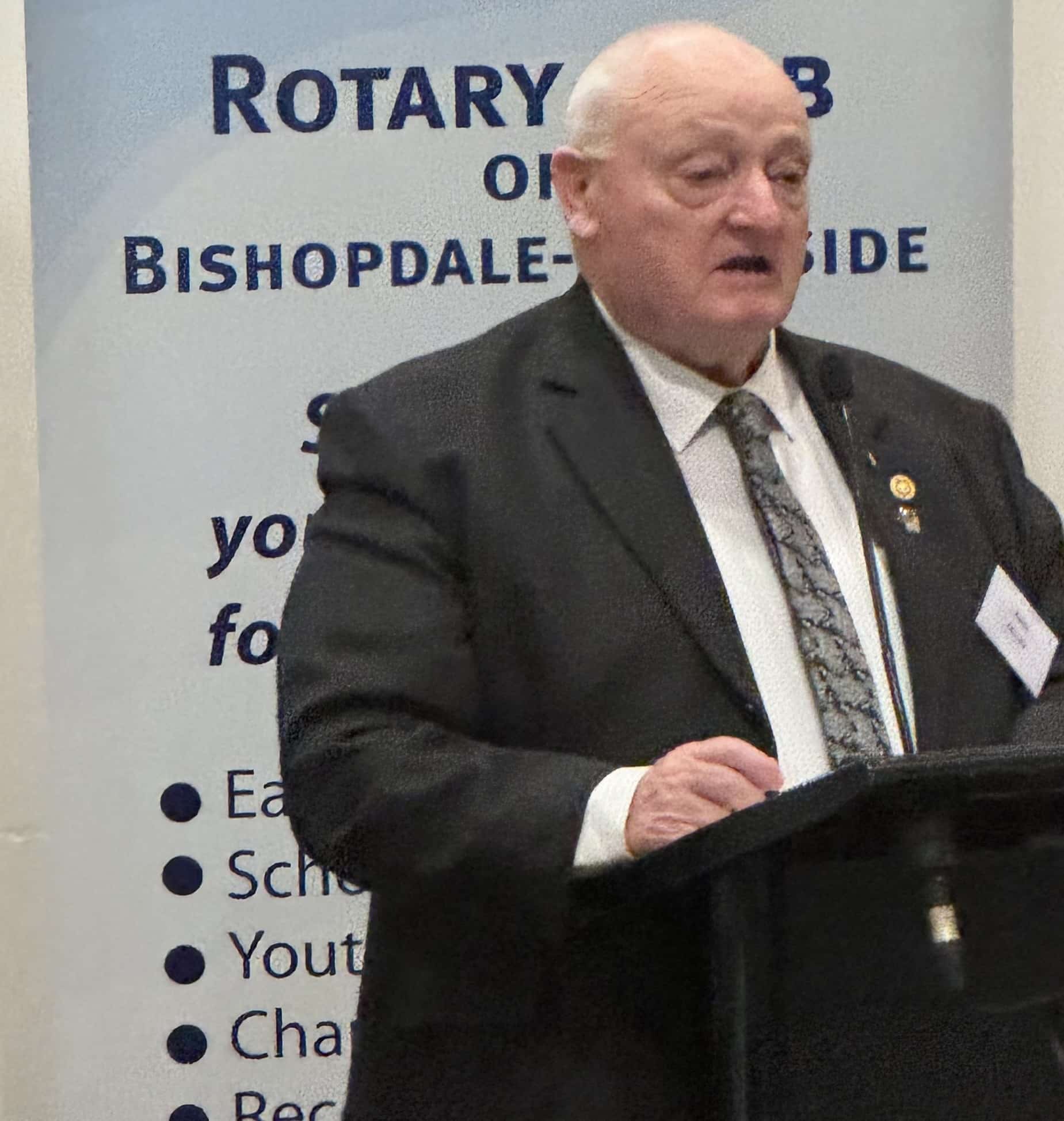 Rotarian Robin Mundy speaking at our Clubs recent 50th Anniversary
